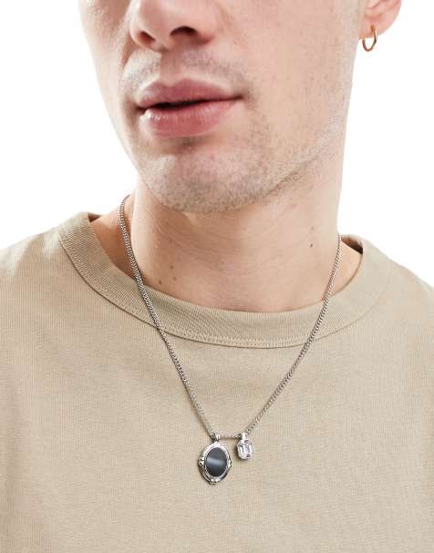 ASOS DESIGN multi pendant chain necklace with black stone and crystal in silver tone - view 1