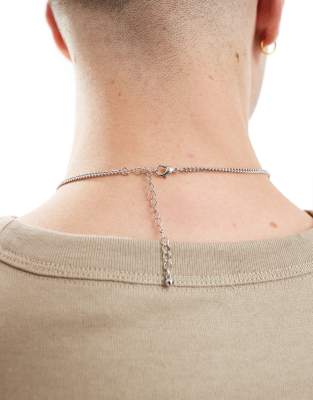 Asos Design Multi Pendant Chain Necklace With Black Stone And Crystal In Silver