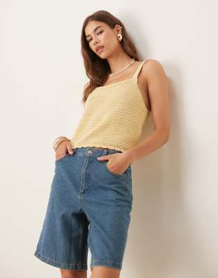 Asos Design Multi Ply Knit Stitch Cami Top In Yellow