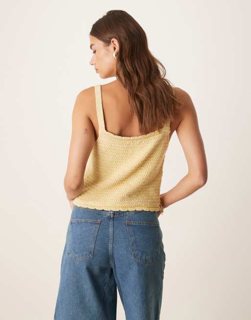 ASOS DESIGN multi ply knit stitch cami top in yellow, 4 of 4