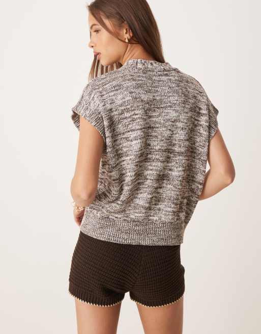 ASOS DESIGN multi-ply silver button knit tank in cream and brown, 4 of 4