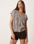 [ASOS DESIGN] ASOS DESIGN multi ply silver button knitted tank in cream and brown S CREAM AND BROWN
