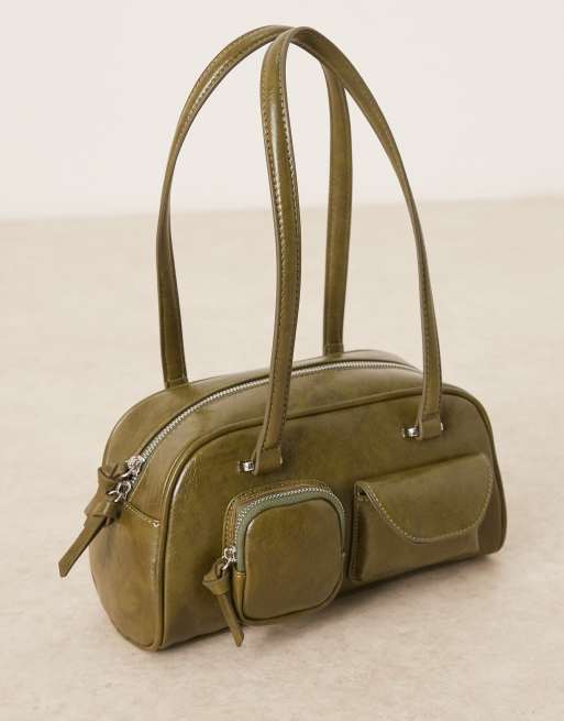 ASOS DESIGN multi pocket bowler bag in olive