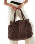 [ASOS DESIGN] ASOS DESIGN multi pocket canvas tote bag in washed chocolate-Brown No Size WASHED CHOCOLATE