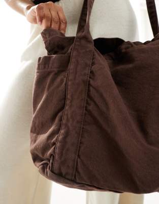 Asos Design Multi Pocket Canvas Tote Bag In Brown