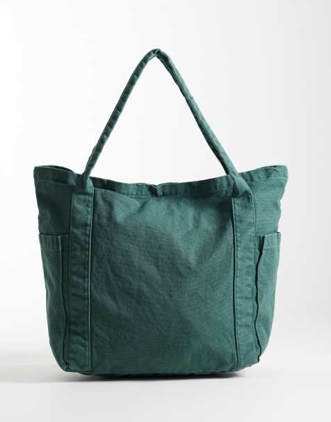 ASOS DESIGN multi pocket canvas tote bag in washed green - view 1