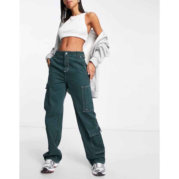 Green jeans with pockets on hot sale the side