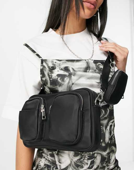 Asos Design multi pouch crossbody bag in Black Faux Snake Purse