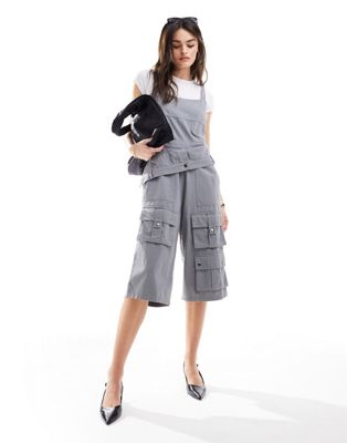 ASOS DESIGN multi pocket jort jumpsuit in grey