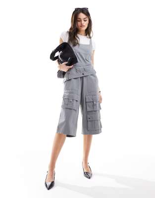 ASOS DESIGN multi pocket jort jumpsuit in grey