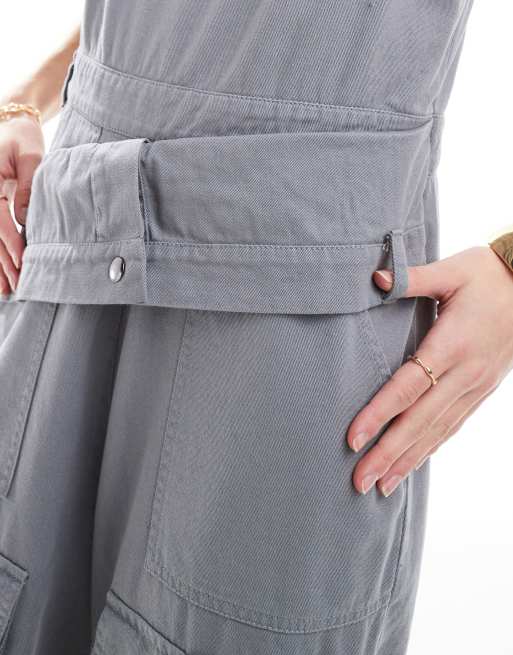 ASOS DESIGN multi pocket jort jumpsuit in grey, 3 of 4