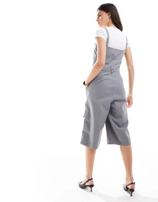 ASOS DESIGN multi pocket jort jumpsuit in grey, 4 of 4