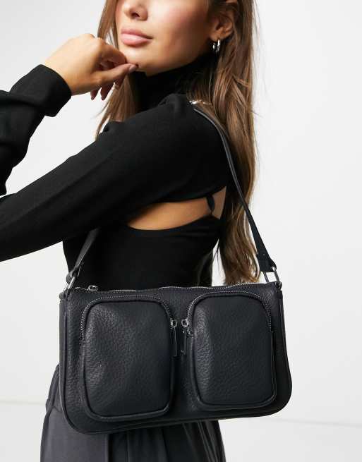 ASOS DESIGN multi pocket shoulder bag in black grain PU