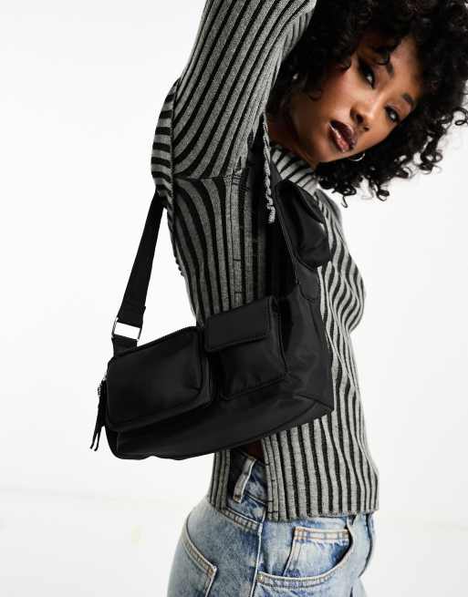 ASOS DESIGN multi pocket shoulder bag in nylon in black