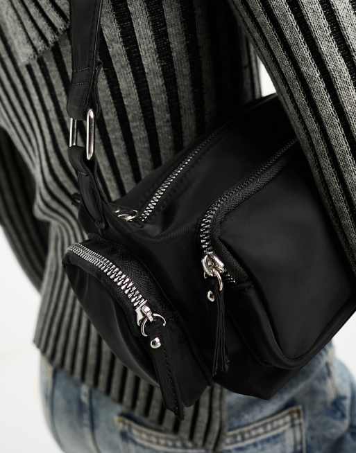 ASOS DESIGN multi pocket shoulder bag in nylon in black