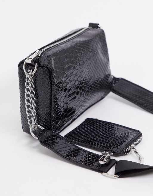 ASOS DESIGN multi pouch cross body bag in black snake | ASOS