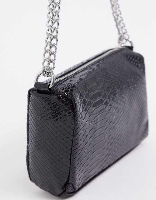 Asos Design multi pouch crossbody bag in Black Faux Snake Purse