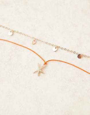 Asos Design Multi Row Anklet With Starfish
