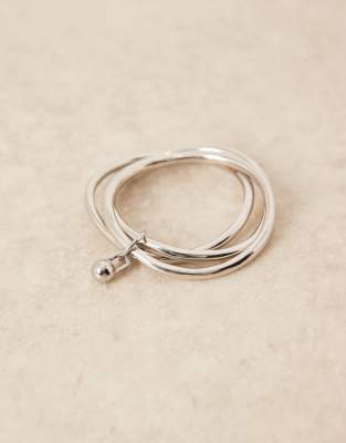 Asos Design Multi-row Bangle With Spherical Ring Detail In Metallic