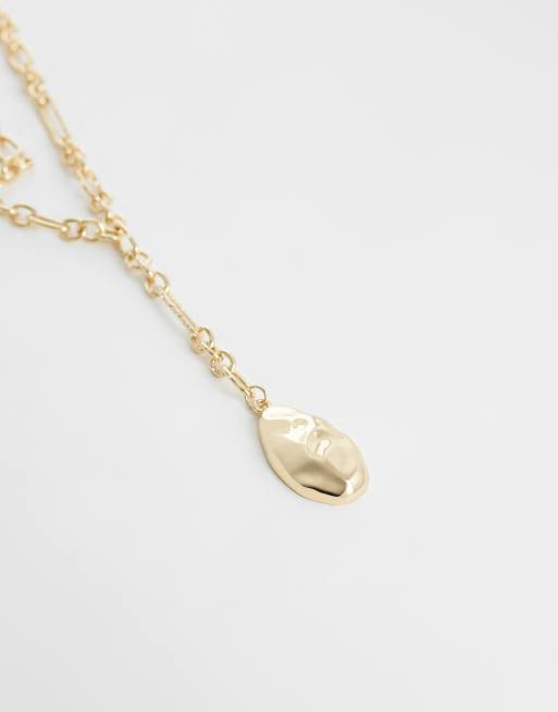 ASOS DESIGN multi-row chain necklace with molten pendant lariat detail in gold tone, 4 of 4