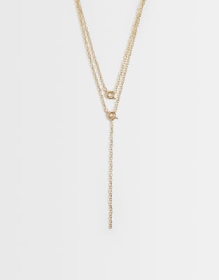 Asos Design Multi-row Chain Necklace With O-ring Details In Gold