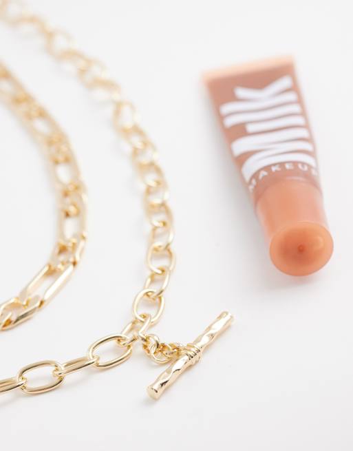 ASOS DESIGN multi-row chain necklace with t-bar in gold tone, 2 of 4