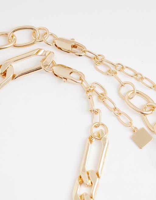 ASOS DESIGN multi-row chain necklace with t-bar in gold tone, 4 of 4