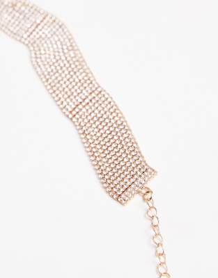 Asos Design Multi-row Choker With Faux Crystal Detailing In Brown