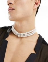 ASOS Design 2 Pack Layered Crystal Tennis Chain and Faux Pearl Necklace-Silver