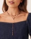 [ASOS DESIGN] ASOS DESIGN multi-row lariat necklace with faux gemstone embellishment in gold tone No Size GOLD