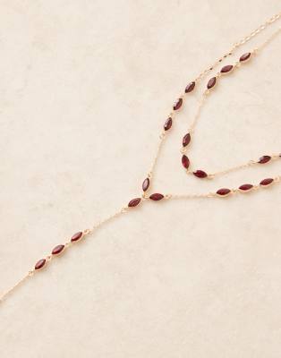 Asos Design Multi-row Lariat Necklace With Faux Gemstone Embellishment In Gold