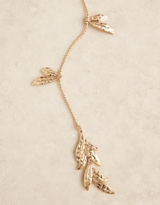 Asos Design Multi-row Lariat Necklace With Hammered Petal Details
