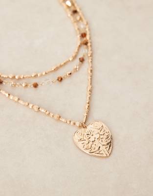 Asos Design Multi-row Layered Neckace With Large Heart Pendant In Gold