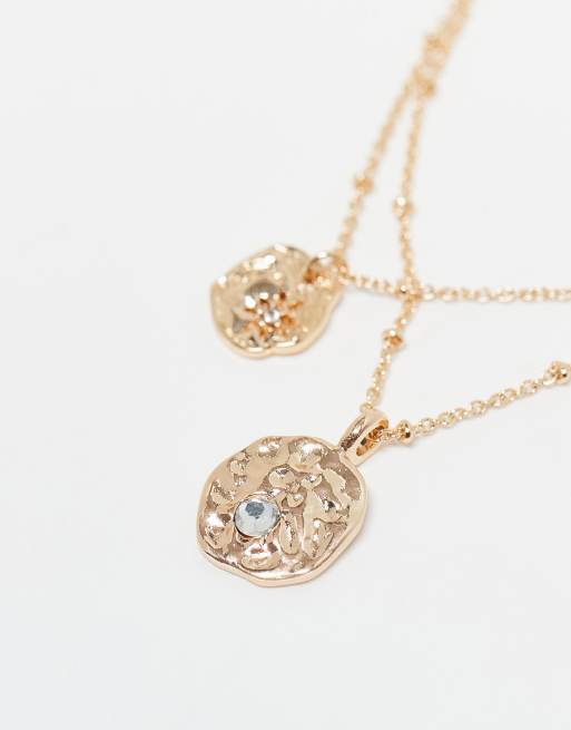 ASOS DESIGN multi-row necklace with chain and celestial design in gold tone, 2 of 3