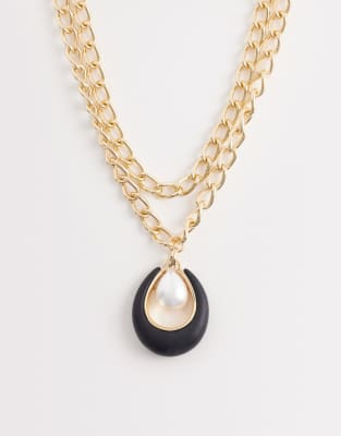 Asos Design Multi-row Necklace With Chain And Resin Detail