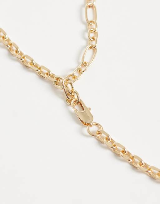ASOS DESIGN multi-row necklace with chunky chains and t-bar detail in gold tone, 4 of 4