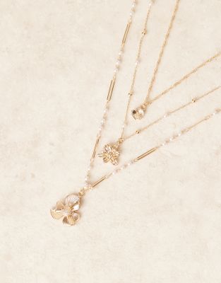 Asos Design Multi Row Necklace With Dot-dash Chain And Floral Details