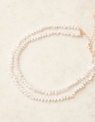 Asos Design Multi-row Necklace With Faux Pearl Chippings-white