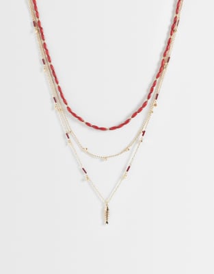 Asos Design Multi-row Necklace With Fish Charm In Metallic