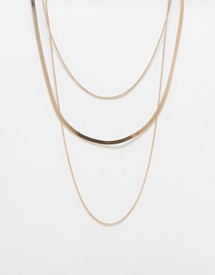 Asos Design Multi-row Necklace With Flat And Thin Chains