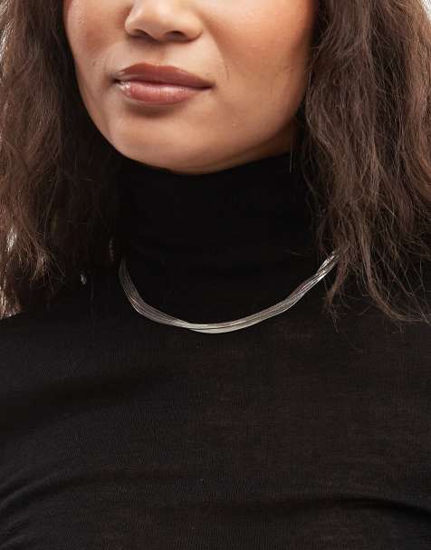 ASOS DESIGN multi-row necklace with flat snake chains in silver tone - view 1