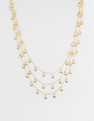 Asos Design Multi-row Necklace With Mini Shell Charms In Gold