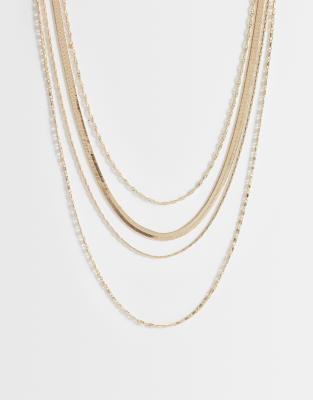 Asos Design Multi-row Necklace With Mixed Chains In Gold