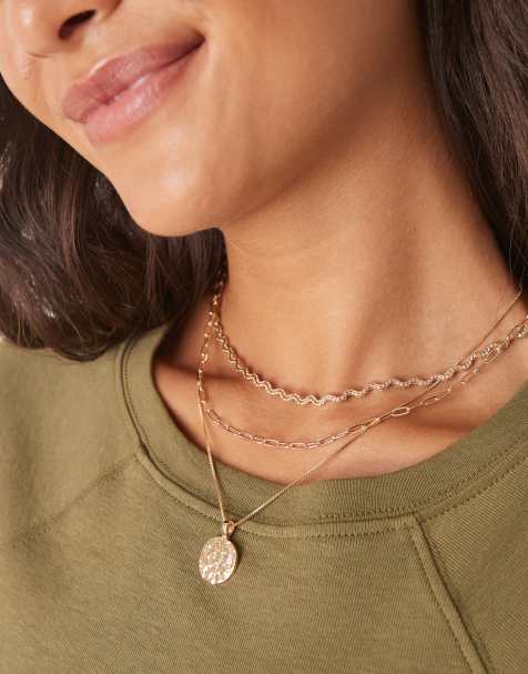 ASOS DESIGN multi-row necklace with wiggle chain and pendant detail in gold tone - view 1