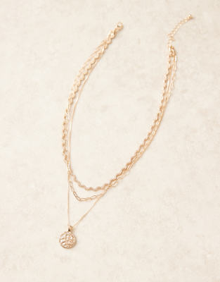 Asos Design Multi-row Necklace With Wiggle Chain And Pendant Detail In Gold
