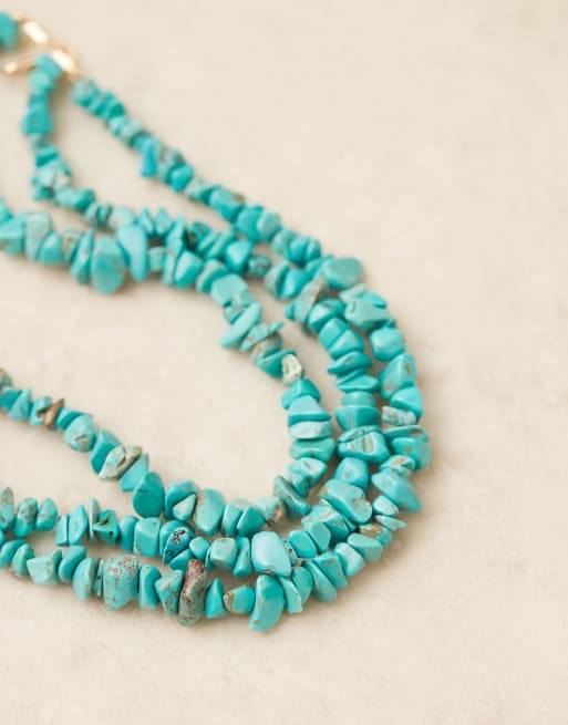 ASOS DESIGN multi-row short necklace in light blue faux stone chippings