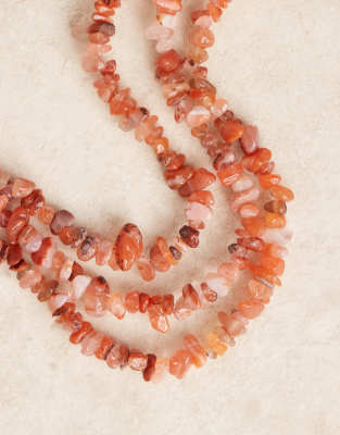 Asos Design Multi Row Short Necklace With Real Stone Chippings-red In Neutral