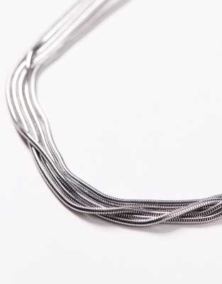 Asos Design Multi Row Snake Chain Necklace In Silver