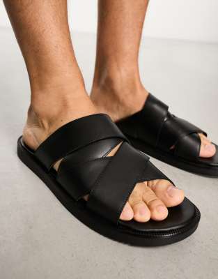 Asos Design Multi Strap Sandals In Grosgrain Black Tape