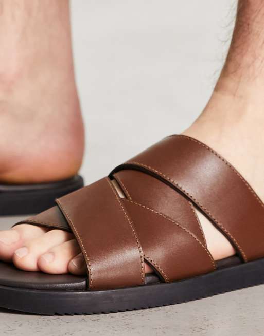 エイソス ASOS DESIGN multi strap sandals in brown メンズ-